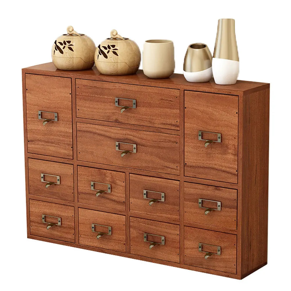 12 Drawer Wooden Apothecary Cabinet with Label Slot & Metal Handle Tabletop Storage Box Library Card Catalog Cabinet for Kitchen or Desk