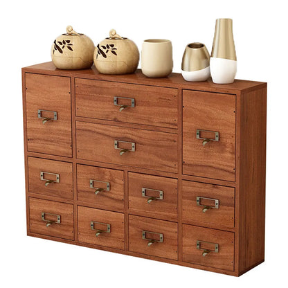 12 Drawer Wooden Apothecary Cabinet with Label Slot & Metal Handle Tabletop Storage Box Library Card Catalog Cabinet for Kitchen or Desk
