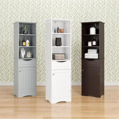 Storage Cabinet; Freestanding; Three Open Shelves and Drawer