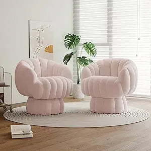 Mid Century Modern 360 Degree Swivel Accent Sofa Chair Set of 2,Velvet Fabric Wide Upholstered Pumpkin Reading Chair, Armchair f