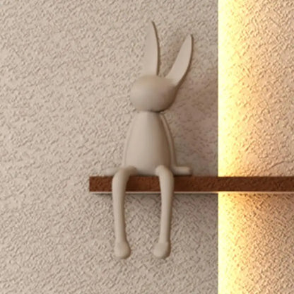 Adjustable 3-Color LED Sandstone Wall Decor with Simulated Green Plants, 3D Art Sculpture, Glass Vase & Rabbit Statue