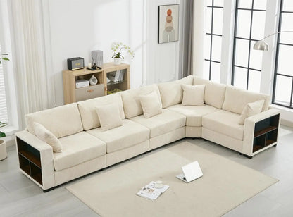 Corduroy Large Sectional Sofa Couches for Livingroom, Oversized 5 Seat L-Shaped Sofa Set with Chaise&Storage Cabinet