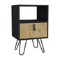 Huna Nightstand, Stylish Storage with Hairpin Leg, Open Shelf and Drawer Black / Macadamia