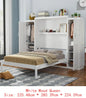 Queen Size Murphy Bed with 2 Wardrobes and Storage Shelf, Multifunctional Foldable Bed Frame for Guest Room and Bedroom, White