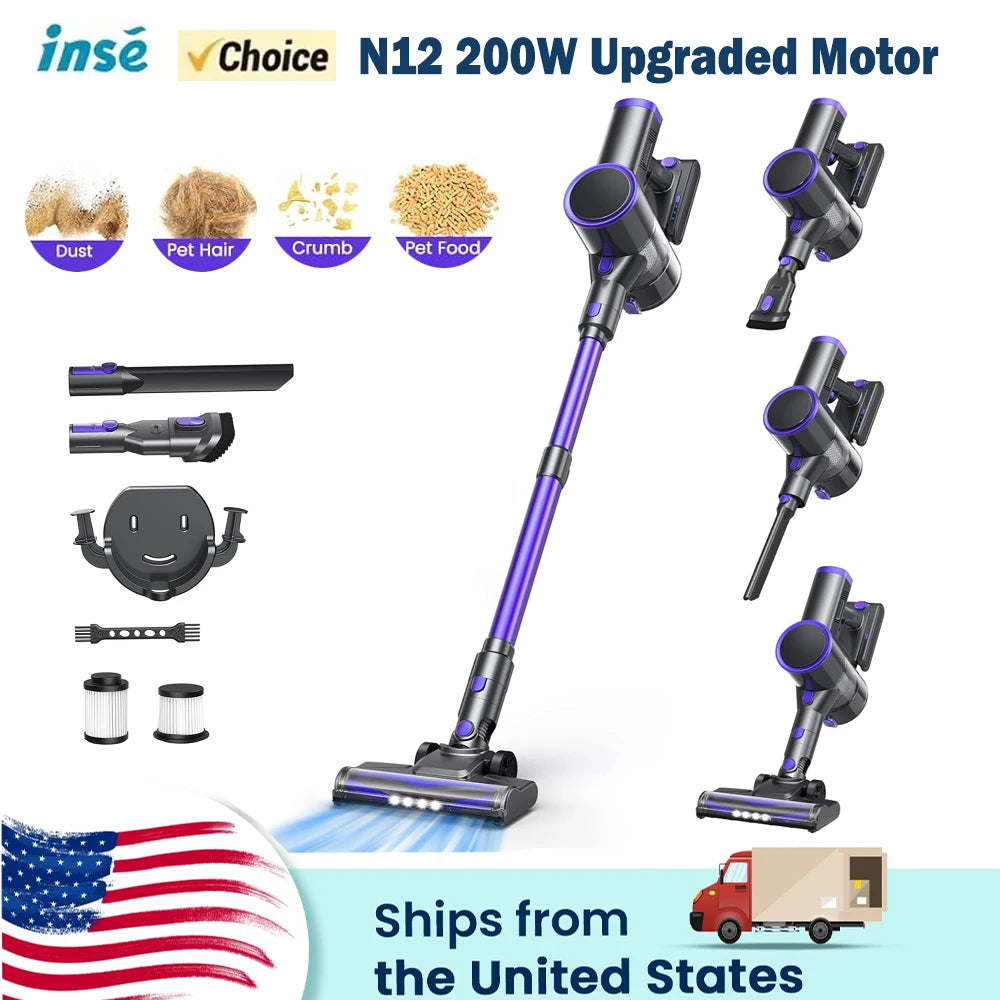 N12 Cordless Vacuum Cleaner 200W Motor Ultra Lightweight 6-In-1 Vacuum Up to 45Mins Runtime for Carpet Hard Floor