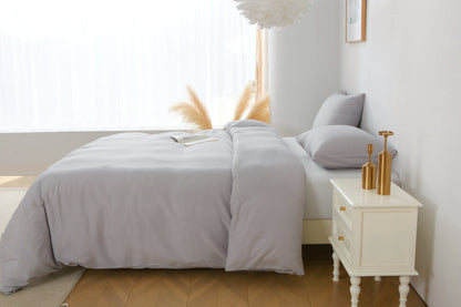 3 Pieces Solid Color Bedding Set with 1 Duvet Cover and 2 Pillow Shams, Comforter Not Included (Queen Size, Light Grey)