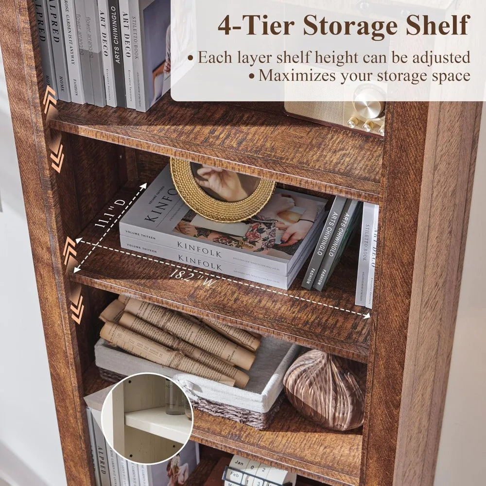Bookshelf with Storage Cabinet, 72" Tall Adjustable Shelves