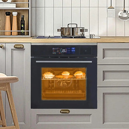 24" Built-in Electric Ovens with 70L Capacity 3000W Single Wall Oven with View Window 8 Cooking Functions 240V