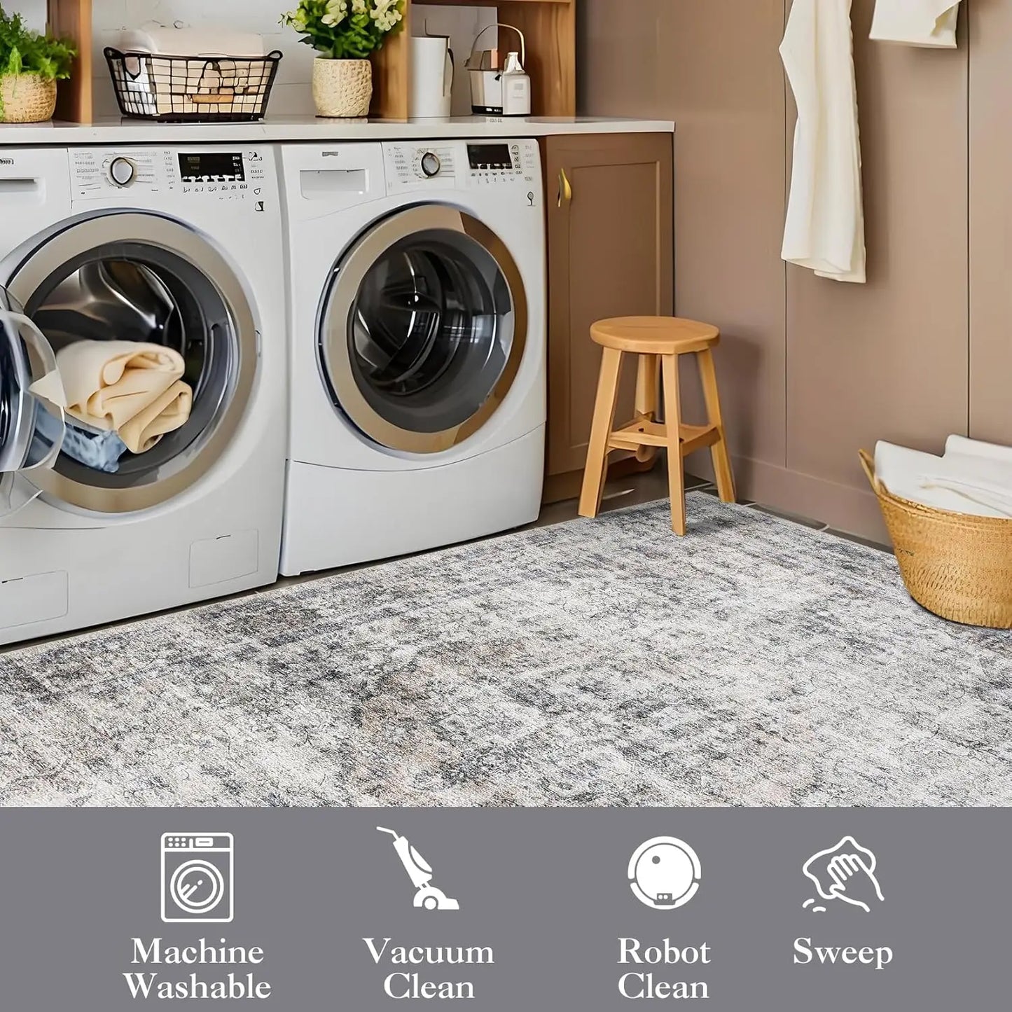 Washable Area Rug Stain-Resistant Throw Rug Indoor Carpet