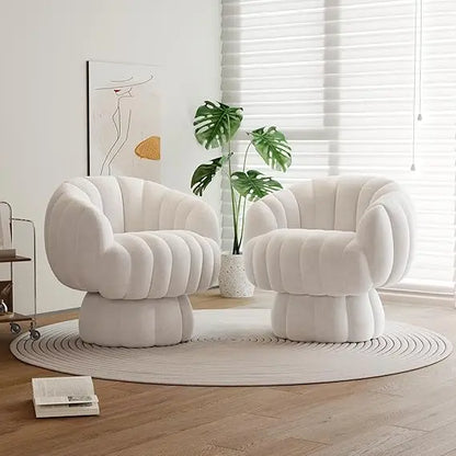 Mid Century Modern 360 Degree Swivel Accent Sofa Chair Set of 2,Velvet Fabric Wide Upholstered Pumpkin Reading Chair, Armchair f