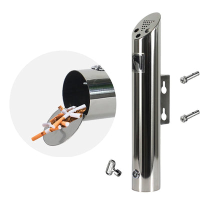 Wall Mounted Cylinder Cigarette Ash Bin Stainless Steel Outside Wall