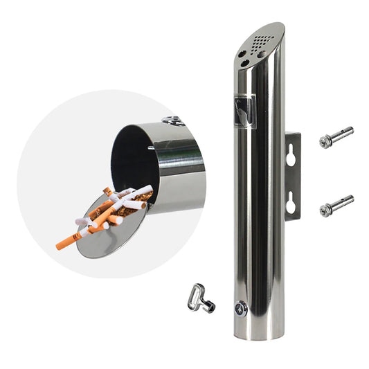 Wall Mounted Cylinder Cigarette Ash Bin Stainless Steel Outside Wall