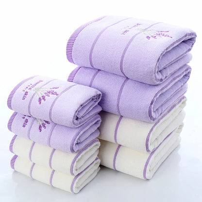 Luxury White / Lavender Cotton Bath Towel & Two Face Towels