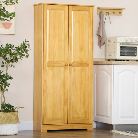 Homcom 67" Pinewood Kitchen Pantry Storage Cabinet with 2 Doors, Brown