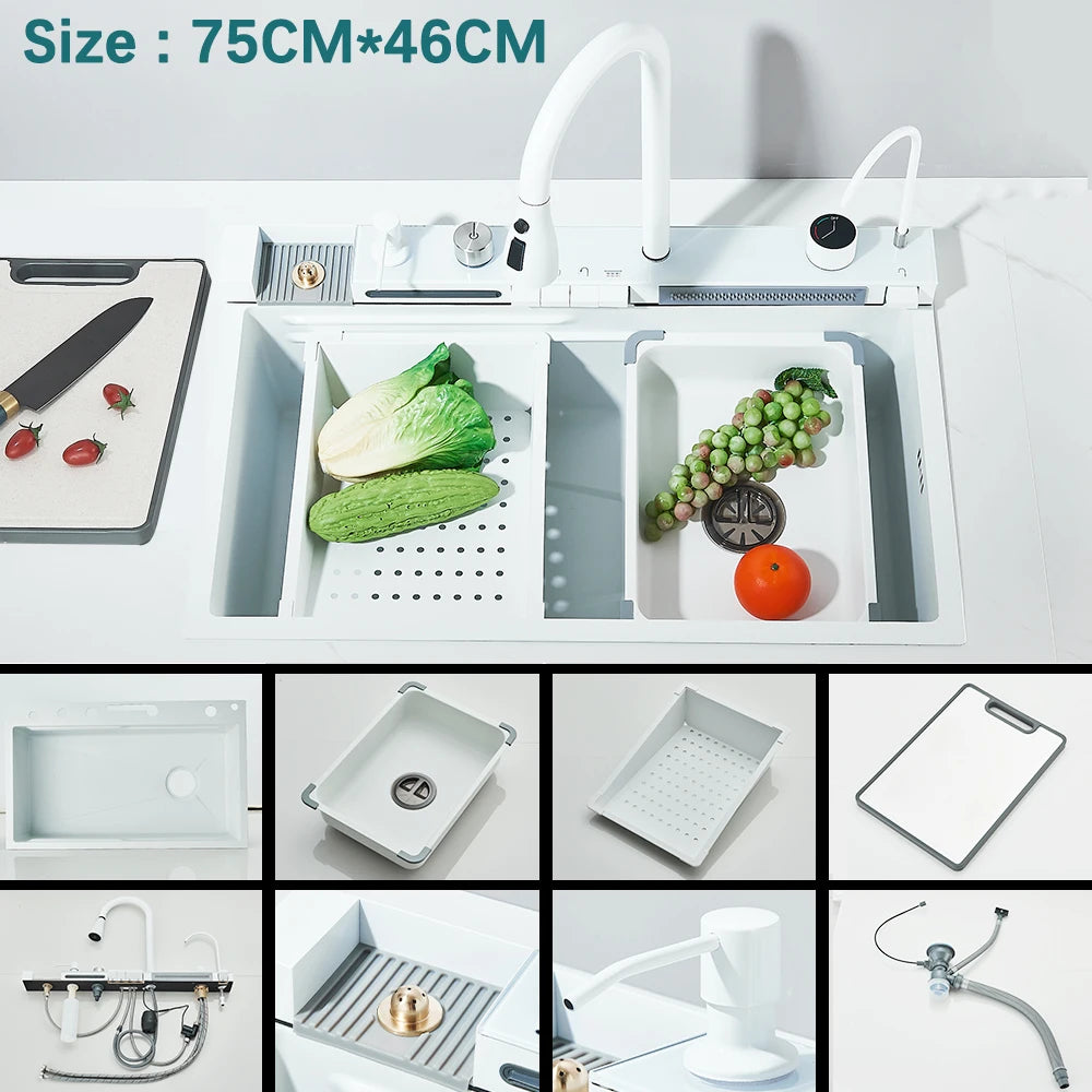Multifunctional Kitchen Waterfall Sink Digital Display; 304 Stainless Steel
