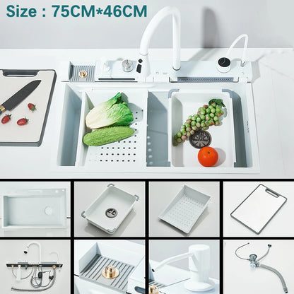 Multifunctional Kitchen Waterfall Sink Digital Display; 304 Stainless Steel