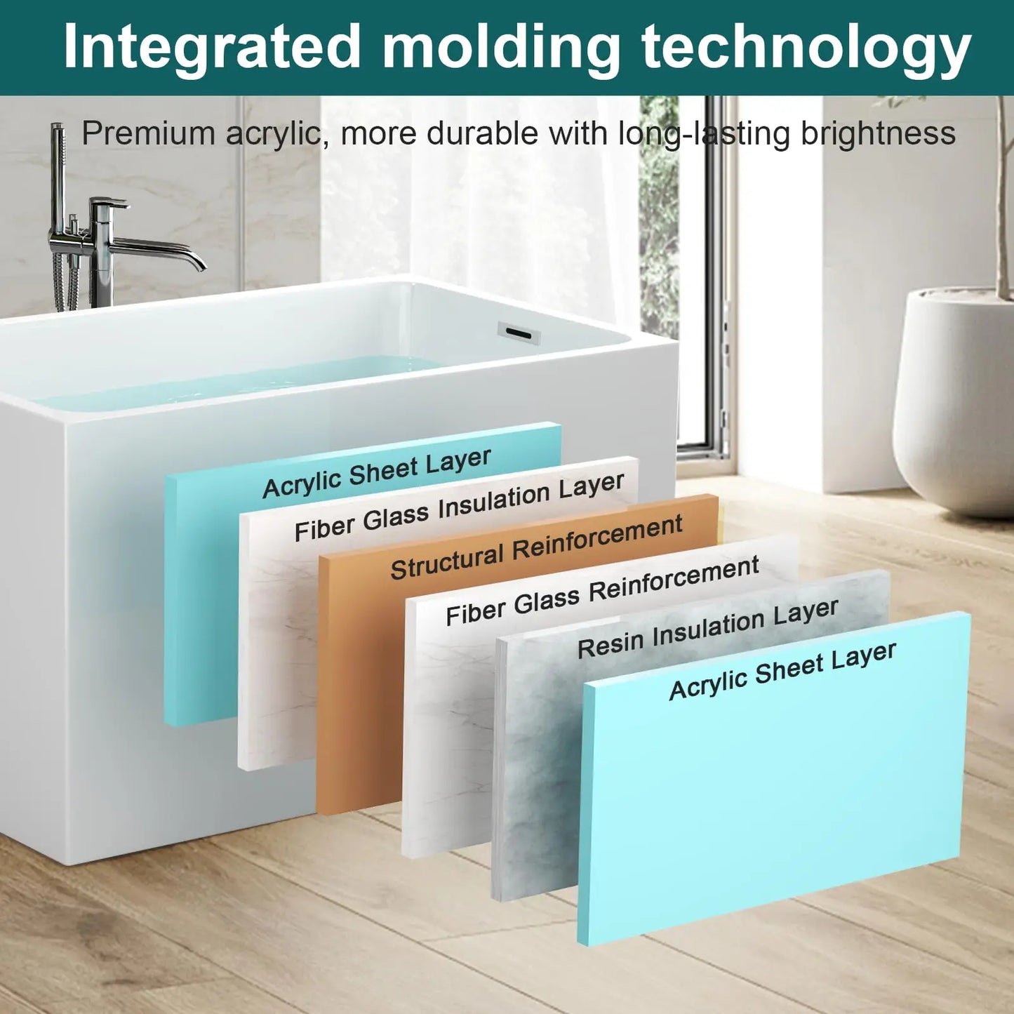 43" Acrylic Freestanding Bathtub, Soaking Tub w/Seat, Chrome Overflow, Gloss White Bathtub