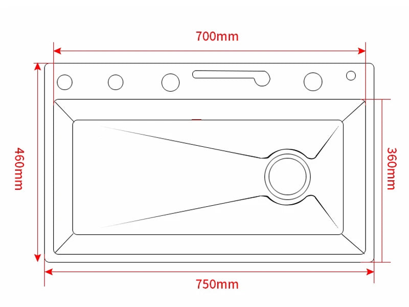 304 Stainless Steel Kitchen Sink with Digital Display Waterfall Faucet, Multifunctional Large Single Slot Whale Sink