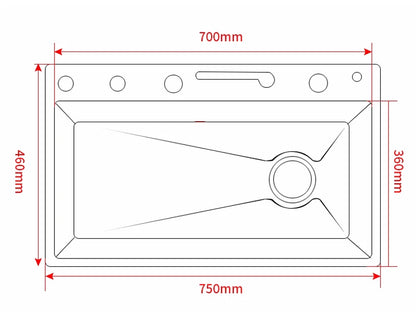 304 Stainless Steel Kitchen Sink with Digital Display Waterfall Faucet, Multifunctional Large Single Slot Whale Sink