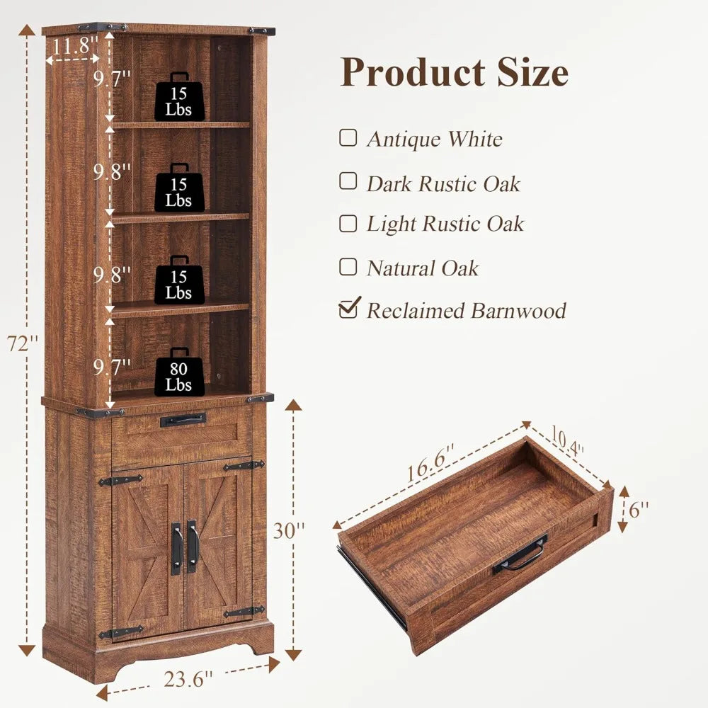 Bookshelf with Storage Cabinet, 72" Tall Adjustable Shelves