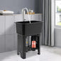 Large Utility Sink Laundry Tub (22.05x12.6x10.24"), Black Color, Quick Drainage, Full Set with Faucet, Hose, and Drain Pipe Incl