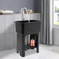 Large Utility Sink Laundry Tub (22.05x12.6x10.24"), Black Color, Quick Drainage, Full Set with Faucet, Hose, and Drain Pipe Incl