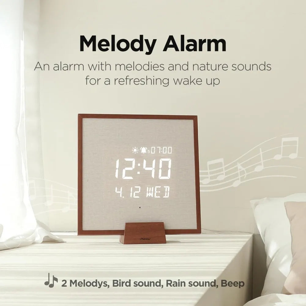 Wooden Frame LED Silent Wall Clock with Remote, Backlit Nightlight
