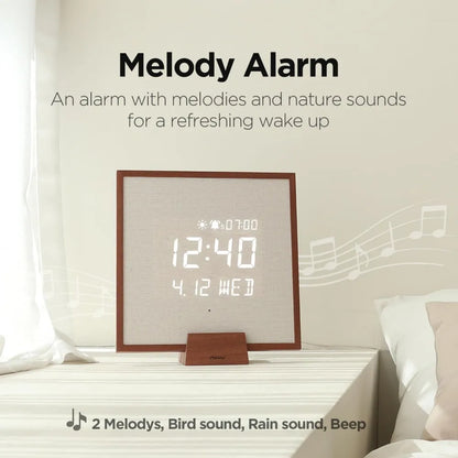 Wooden Frame LED Silent Wall Clock with Remote, Backlit Nightlight