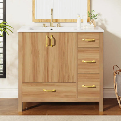 36 inch Bathroom Vanity with Sink, Wood  Storage Cabinet with 3 Drawer, 1 Bottom Divider Drawer