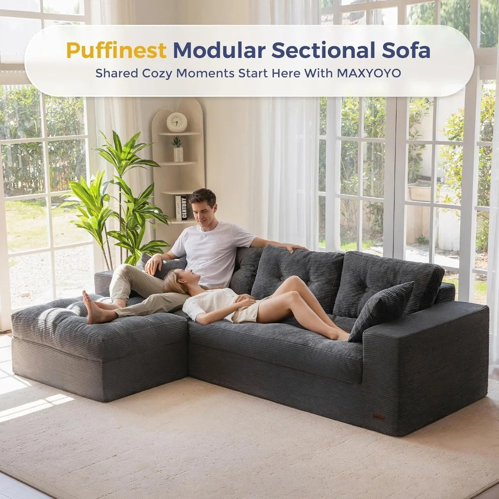L-Shaped Sectional Sofa with Convertible Left/Right Ottoman,