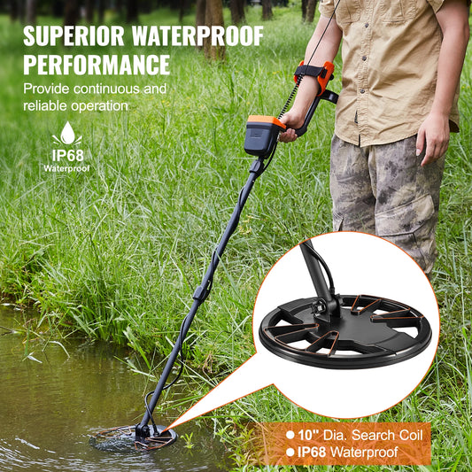 Metal Detector 10Inch Waterproof Search Coil with LCD Display 7 Modes Adjustable 41''-52''