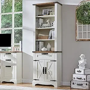 Bookshelf with Storage Cabinet, 72" Tall Adjustable Shelves