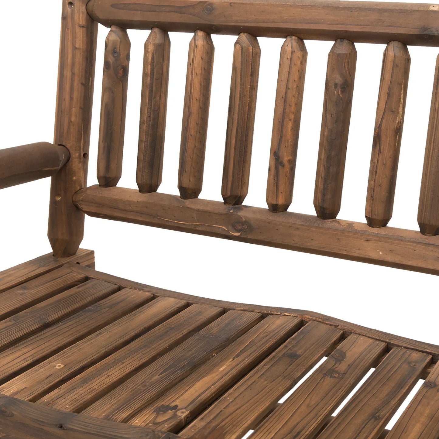 2-Person Patio Rocking Chair Wooden Log Loveseat Rocker Backyard Garden Walnut