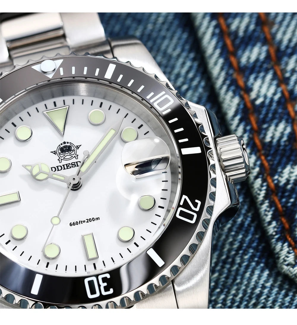 ADDIESDIVE Quartz Watch 316L Stainless Steel Windows Display Blue luminous 20Bar Ceramic Ring Waterproof Scuba