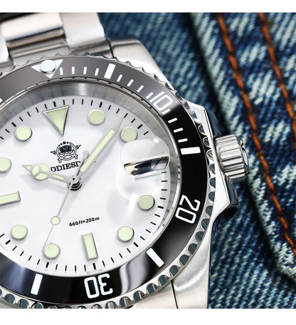 ADDIESDIVE Quartz Watch 316L Stainless Steel Windows Display Blue luminous 20Bar Ceramic Ring Waterproof Scuba