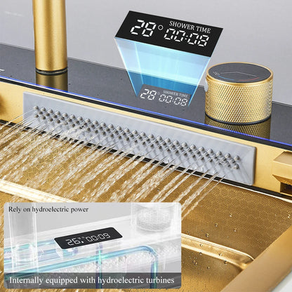 Multifunctional Kitchen Waterfall Sink Digital Display; 304 Stainless Steel