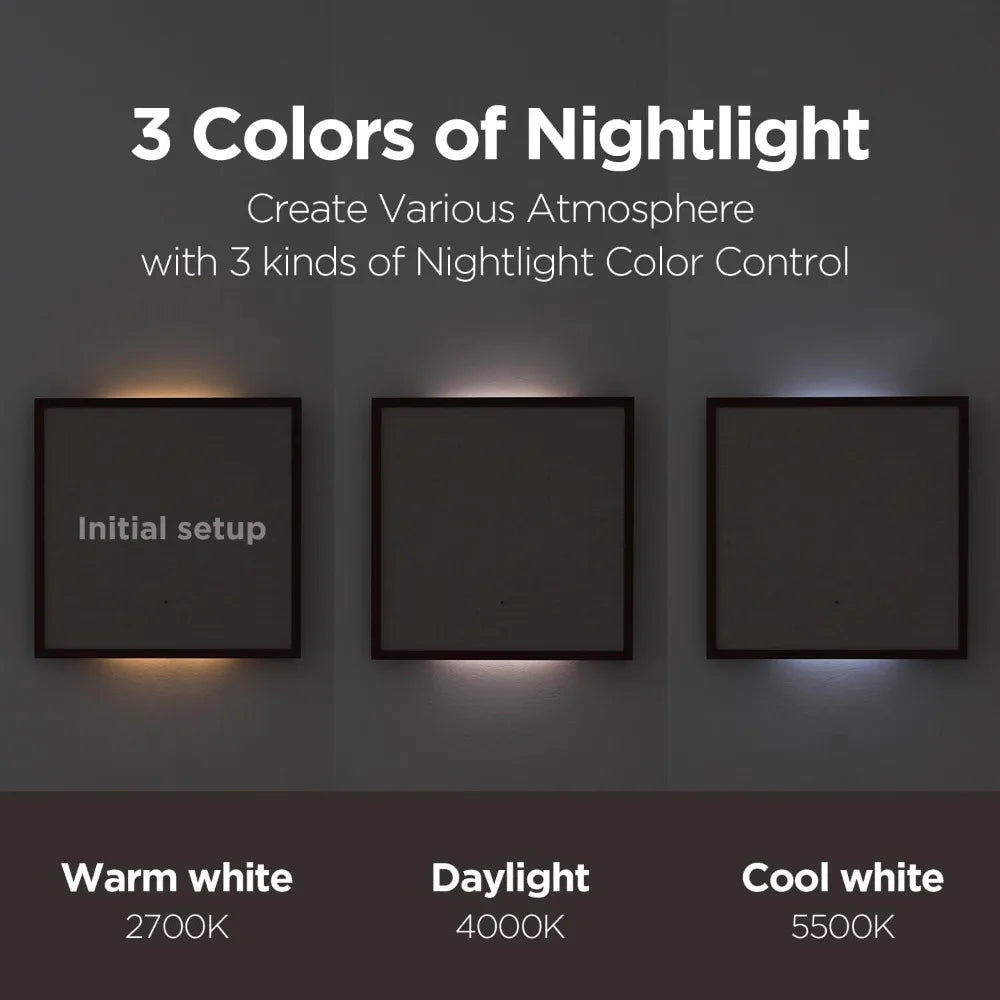 Wooden Frame LED Silent Wall Clock with Remote, Backlit Nightlight