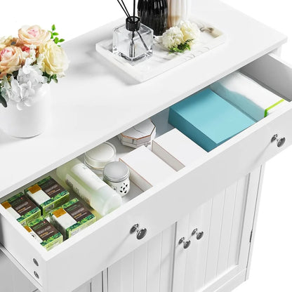 Bathroom Free-Standing Floor Cabinet, Practical Storage Cabinet with 4 Drawers and 2 Doors