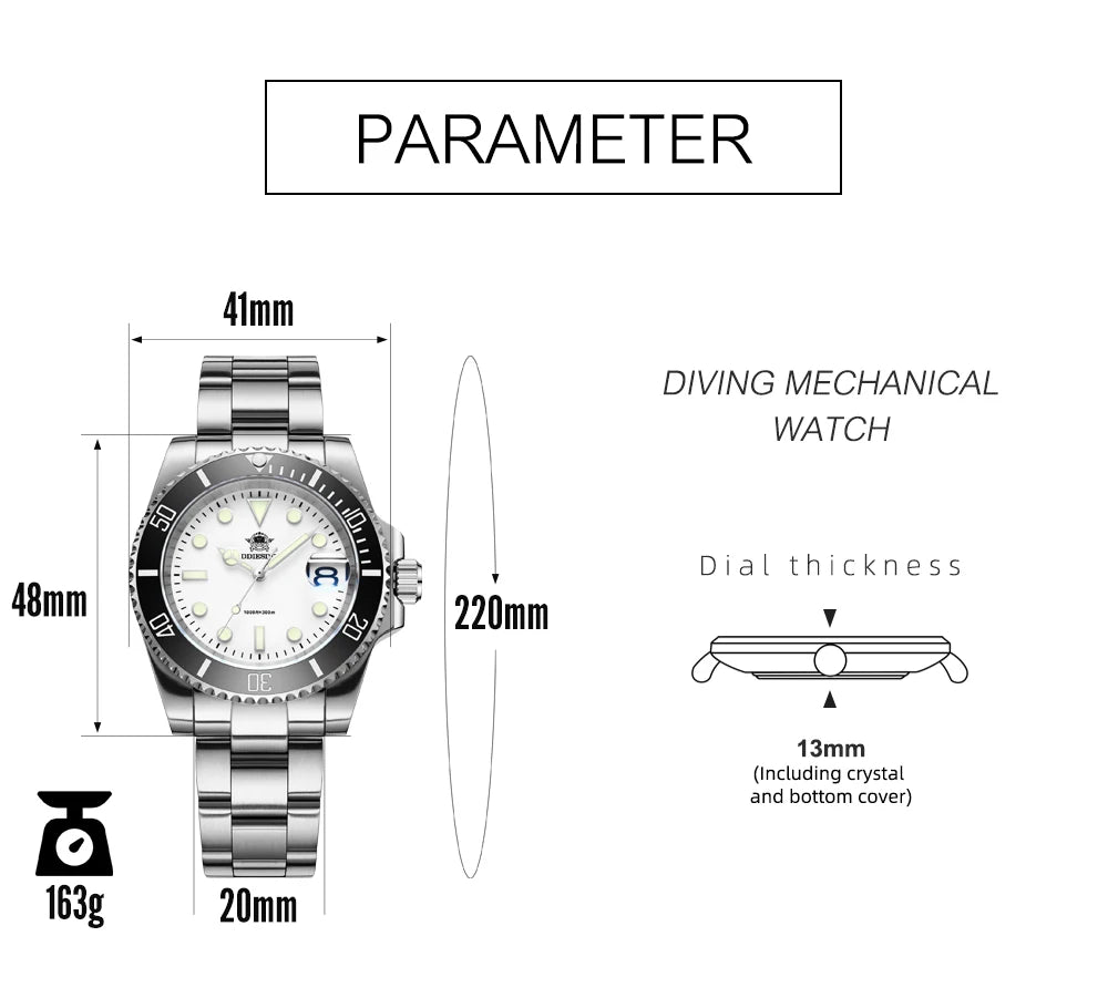 ADDIESDIVE Quartz Watch 316L Stainless Steel Windows Display Blue luminous 20Bar Ceramic Ring Waterproof Scuba