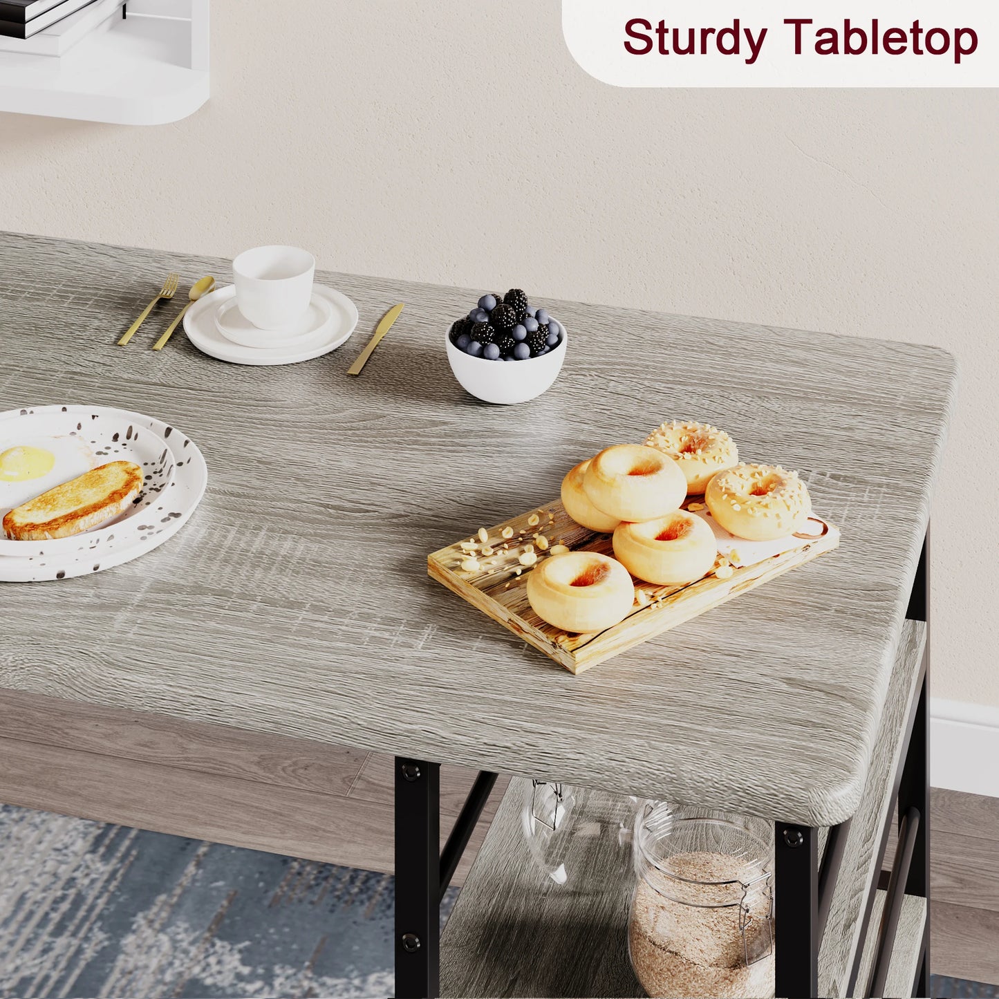 Dining Table Set for 2, Kitchen Table and Upholstered Chairs for 2.3-Piece Bar Table Set with 3 Large Shelves for Small Space