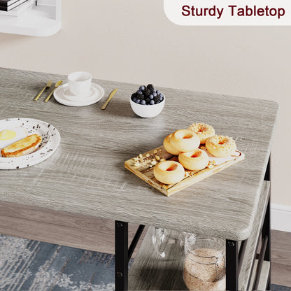 Dining Table Set for 2, Kitchen Table and Upholstered Chairs for 2.3-Piece Bar Table Set with 3 Large Shelves for Small Space