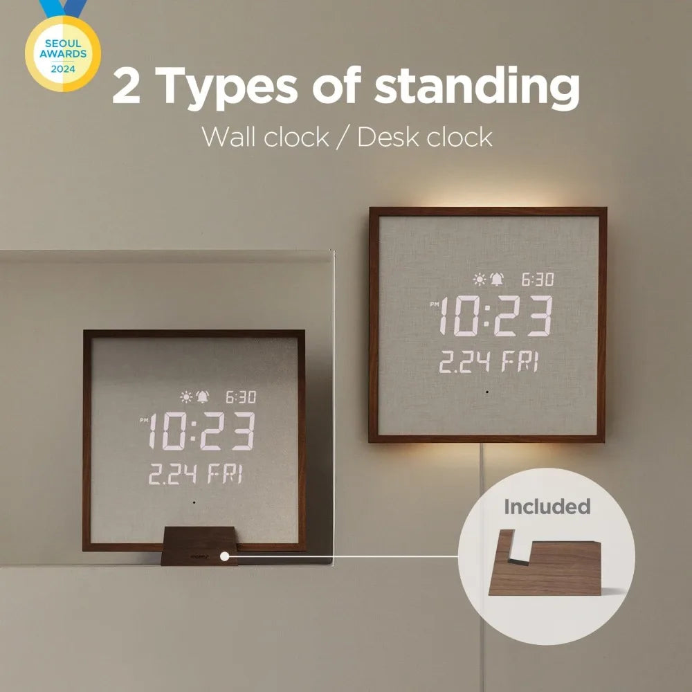 Wooden Frame LED Silent Wall Clock with Remote, Backlit Nightlight