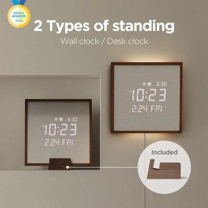 Wooden Frame LED Silent Wall Clock with Remote, Backlit Nightlight