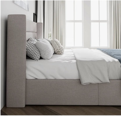 King Size Lift Up Storage Bed/Modern Wingback Headboard/Upholstered Platform Bed Frame/Hydraulic Storage/No Box Spring Needed
