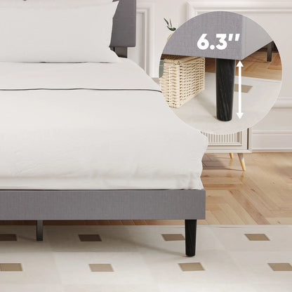 Wooden Solid Bed Frame with Fabric Upholstered 800LBS Sturdy Slats Support