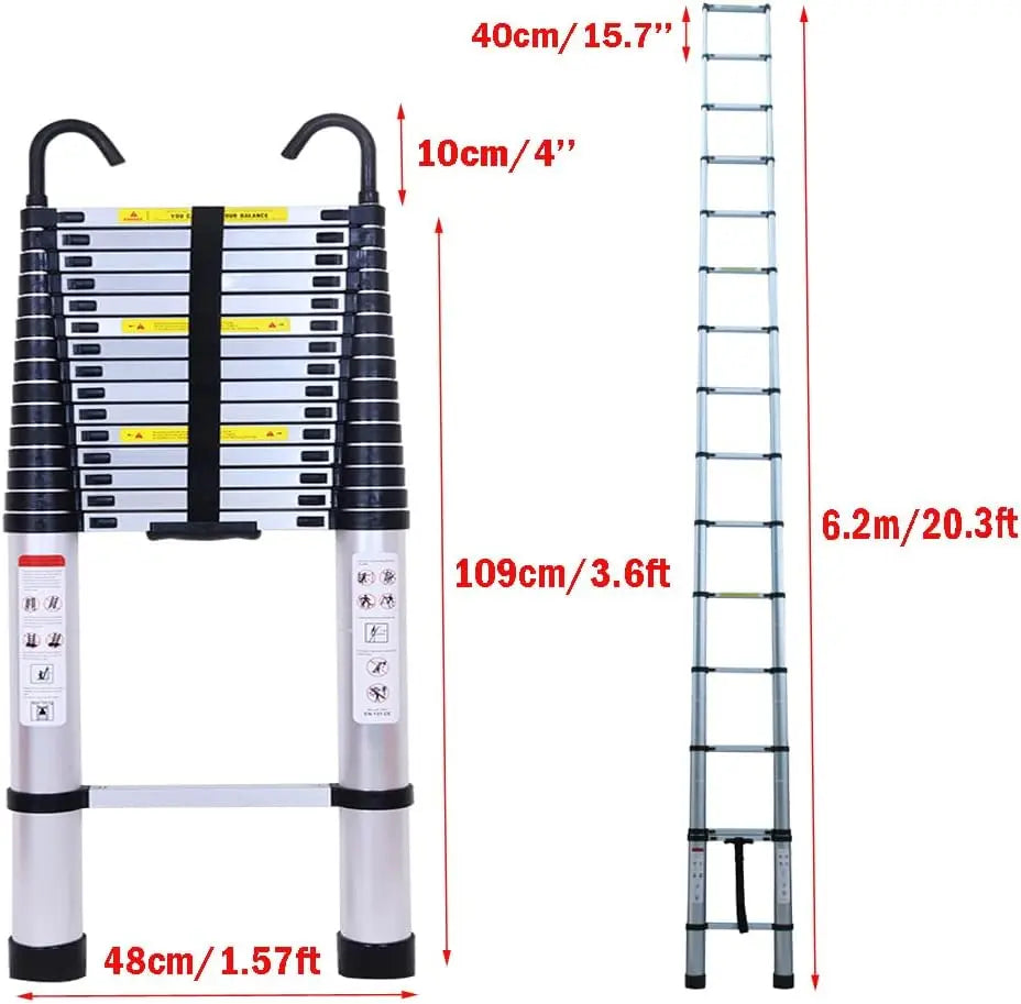 Telescopic Collapsible Ladder with Detachable Hooks & Extendable Steps Non-Slip Feet
