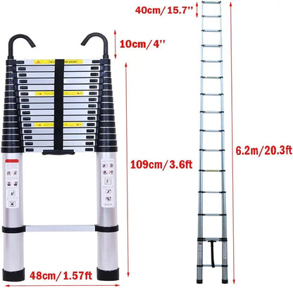 Telescopic Collapsible Ladder with Detachable Hooks & Extendable Steps Non-Slip Feet