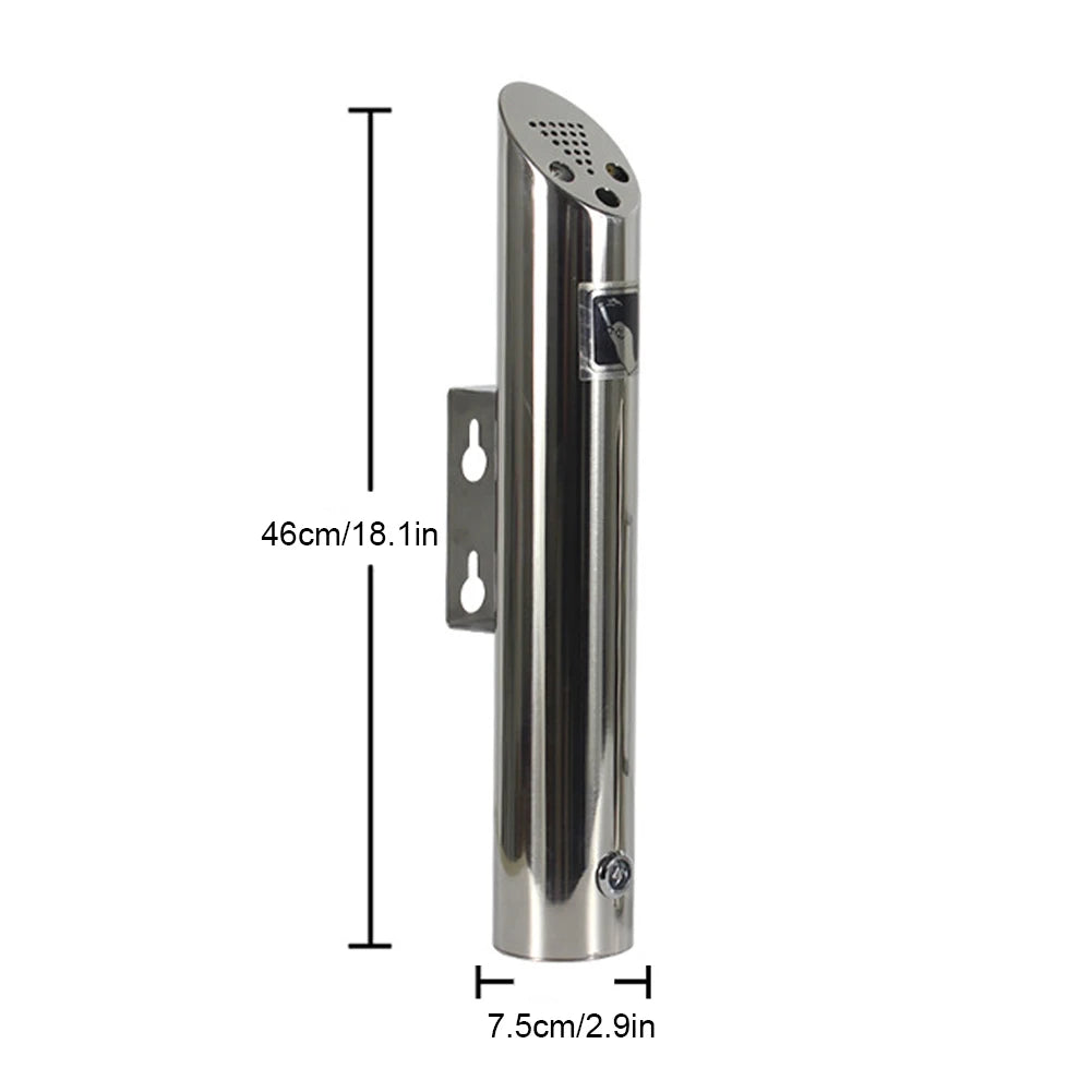 Wall Mounted Cylinder Cigarette Ash Bin Stainless Steel Outside Wall