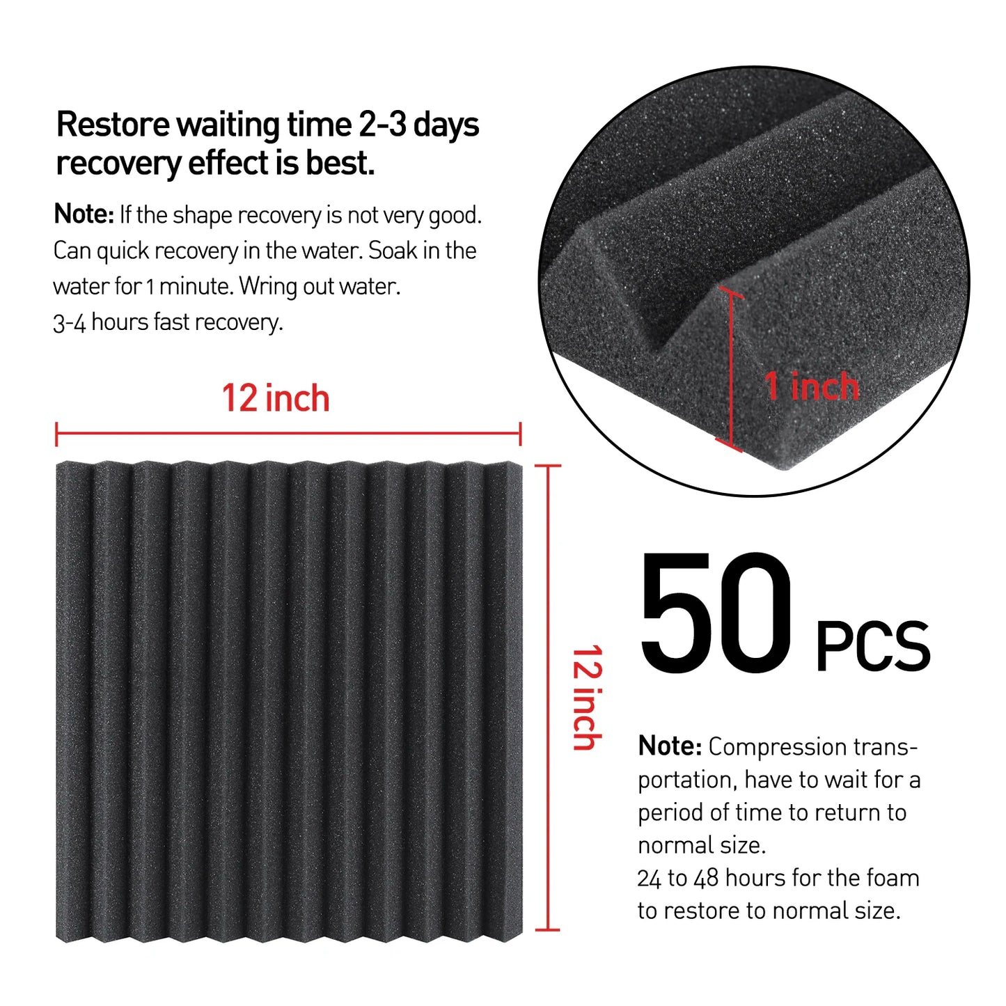 52 Pack Acoustic Foam Panels 1" x 12" x 12" Sound Proof Noise Cancelling Wedge Panels