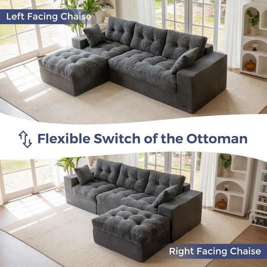 L-Shaped Sectional Sofa with Convertible Left/Right Ottoman,